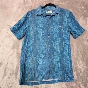 Oliver & Burke Mens Blue Tropical Floral Rayon Short Sleeve Button Up Shirt M